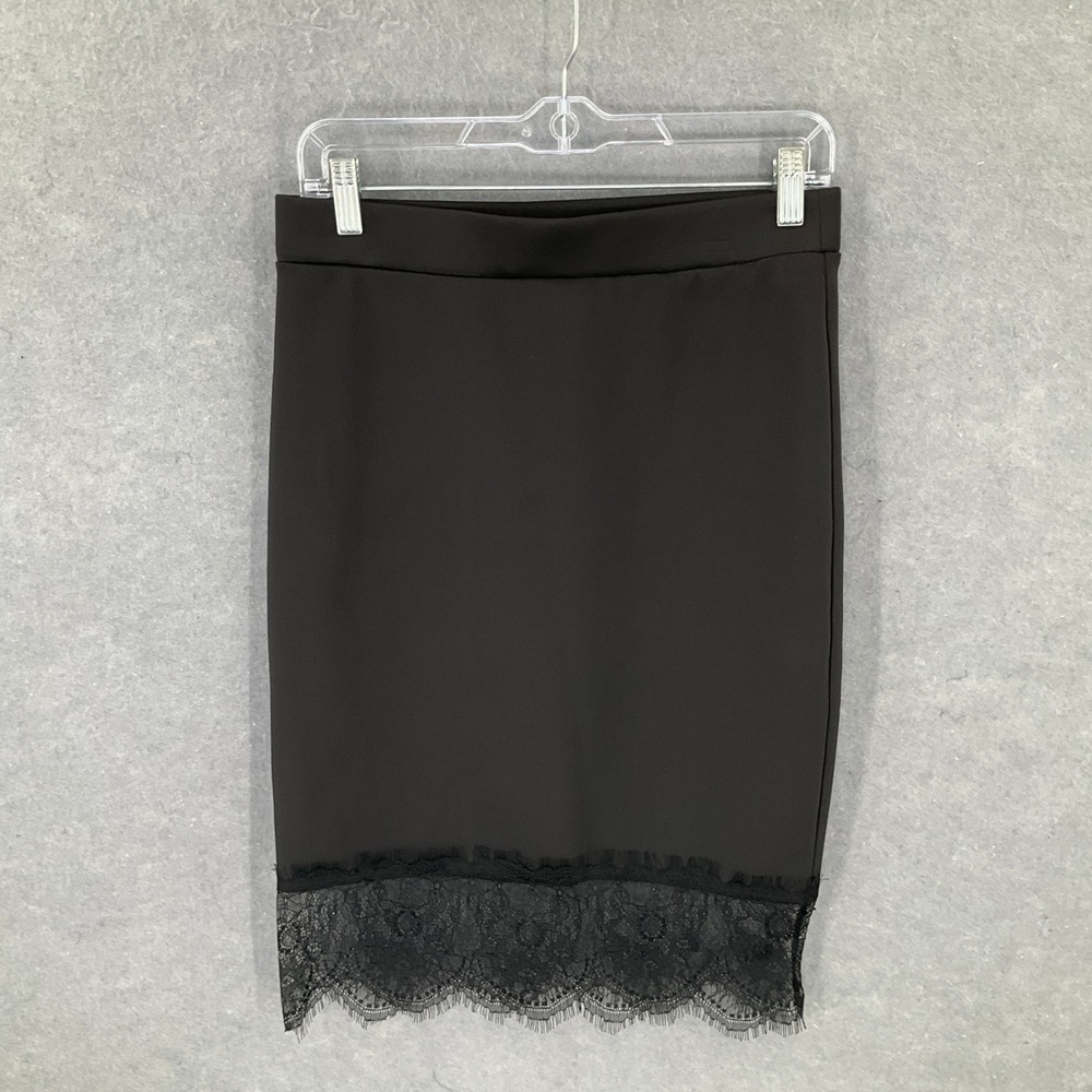 Bongo Black Pencil Skirt Lace Trim Stretch Whimsigoth Grunge Party Elegant‎ Sz L